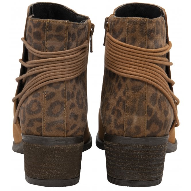  Tan Leather & Leopard-Print Leather Etta Zip-Up Ankle Boots | Lotus