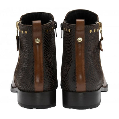  Tan Leather & Reptile-Print Moire Ankle Boots | Lotus
