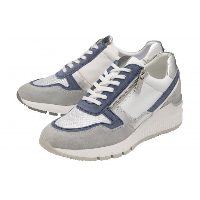  White & Blue Leather Sammie Casual Trainers | Stressless By Lotus