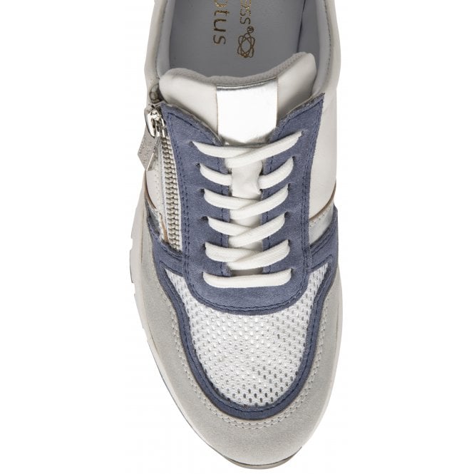  White & Blue Leather Sammie Casual Trainers | Stressless By Lotus