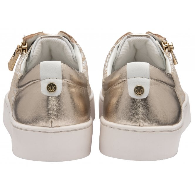  White Leather & Gold Croc-Print Sky Casual Trainers | Stressless By Lotus