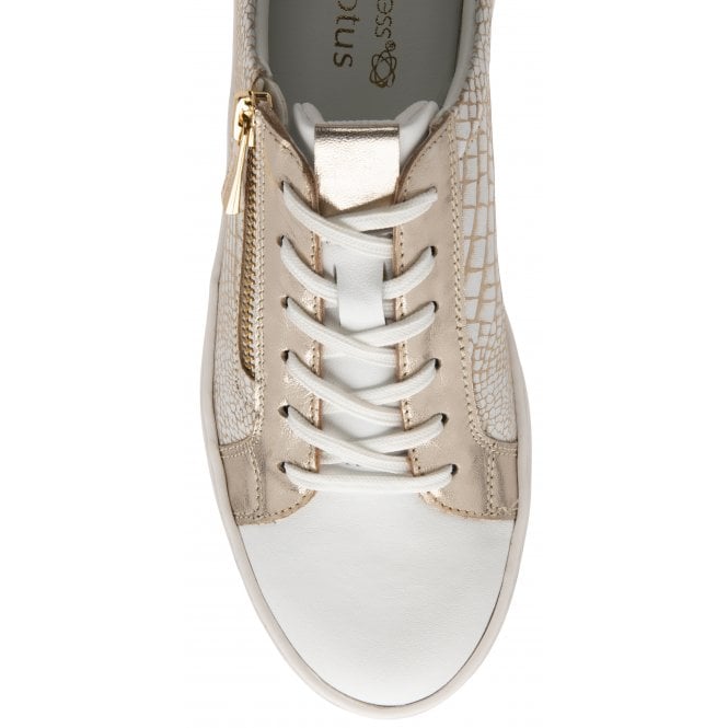  White Leather & Gold Croc-Print Sky Casual Trainers | Stressless By Lotus