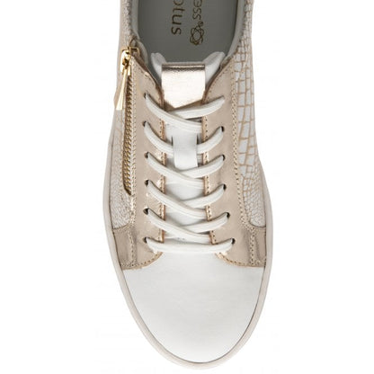  White Leather & Gold Croc-Print Sky Casual Trainers | Stressless By Lotus