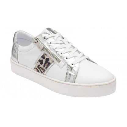  White & Leopard-Print Leather Sahara Zip-Up Trainers | Stressless By Lotus