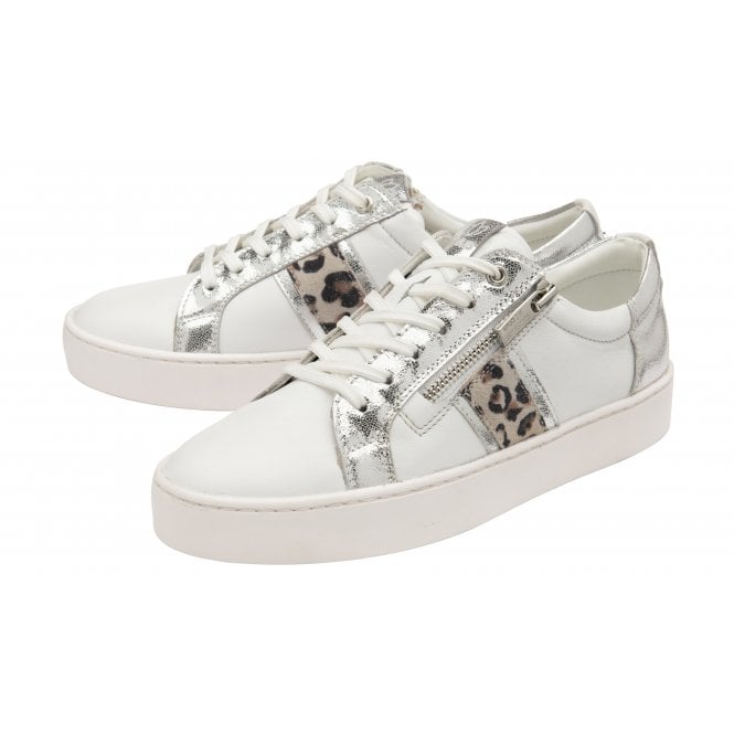  White & Leopard-Print Leather Sahara Zip-Up Trainers | Stressless By Lotus