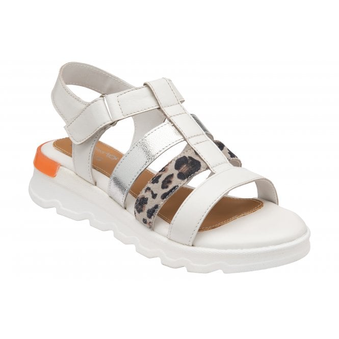  White & Leopard-Print Leather Shiloh Open-Toe Sandals | Stressless By Lotus