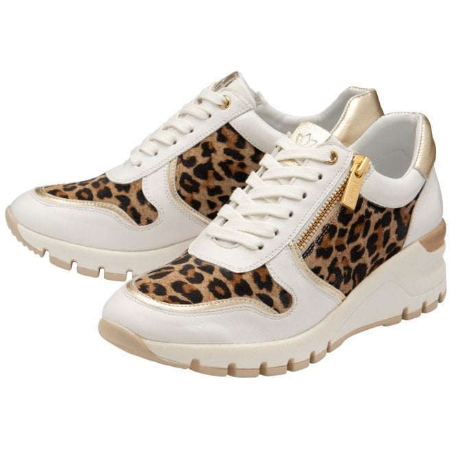  White & Leopard-Print Shola Zip-Up Casual Trainers | Stressless By Lotus