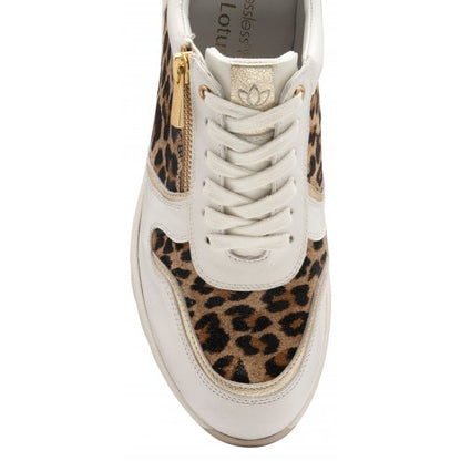  White & Leopard-Print Shola Zip-Up Casual Trainers | Stressless By Lotus