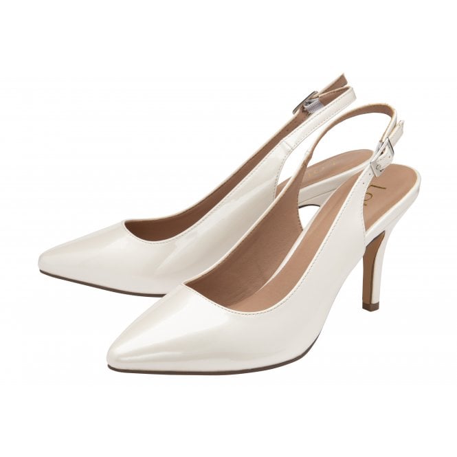  White Pearl Patent Remy Slingback Court Shoes | Lotus 