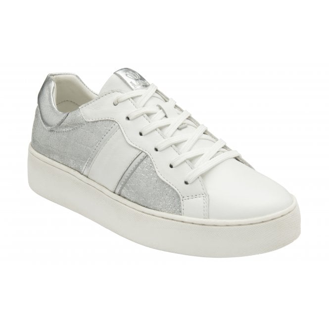  White & Silver Croc-Print Leather Simone Casual Trainers | Stressless By Lotus