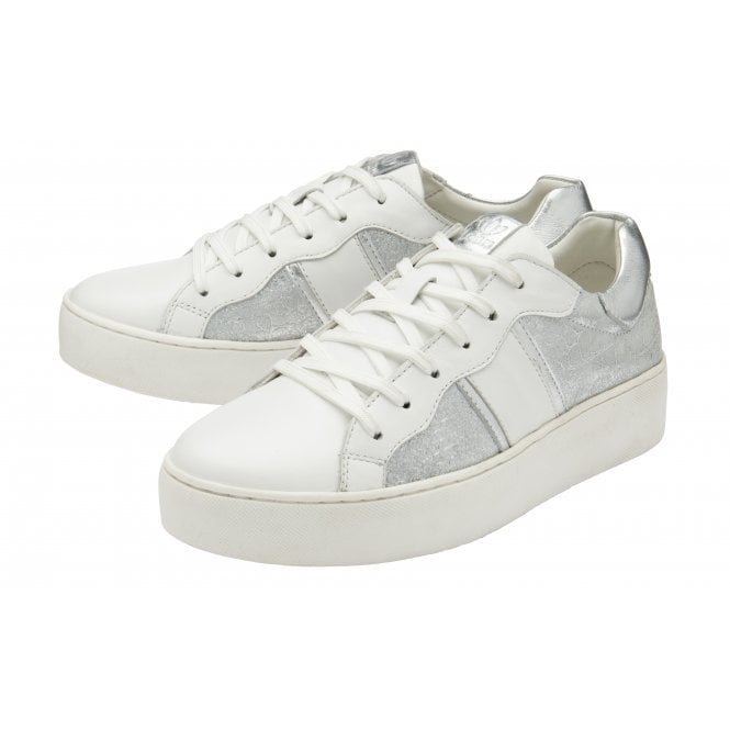  White & Silver Croc-Print Leather Simone Casual Trainers | Stressless By Lotus