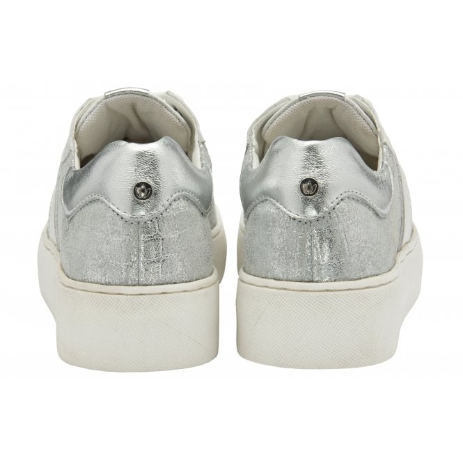  White & Silver Croc-Print Leather Simone Casual Trainers | Stressless By Lotus
